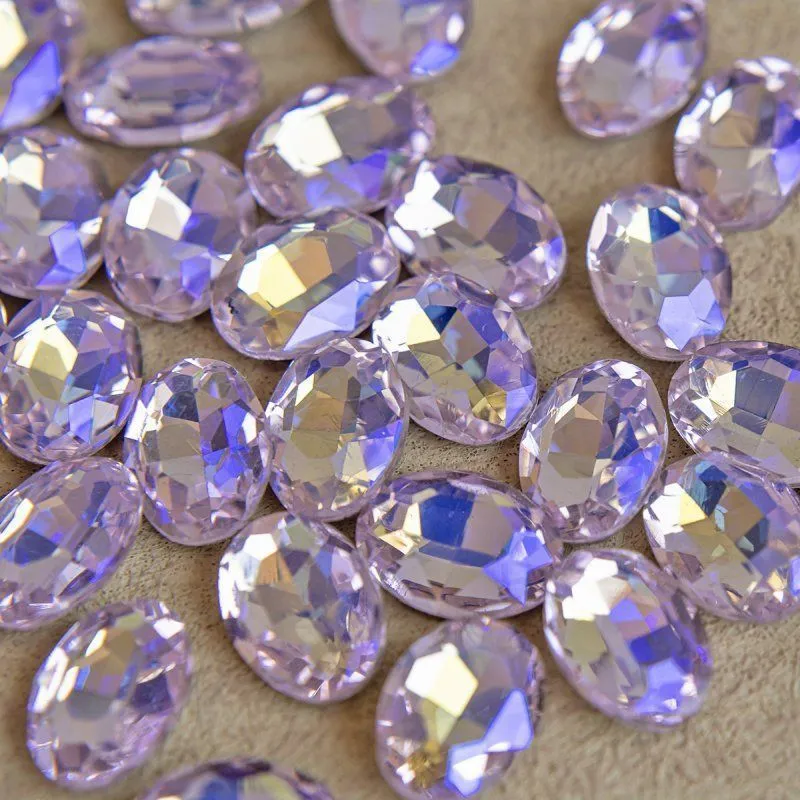 кабошон стекло кристалл, овальный, цвет lt.pink ab, 14х10 мм