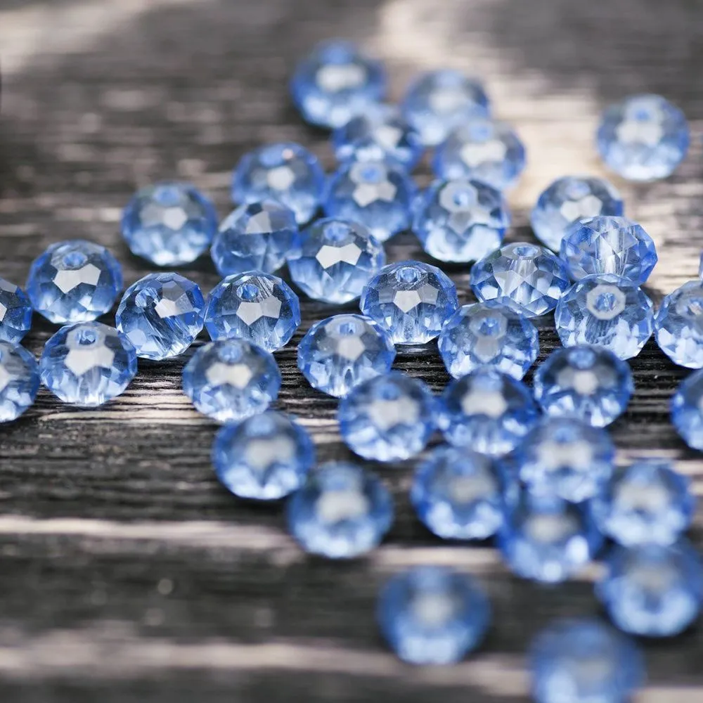 бусина, стекло абакус 6, граненая, цвет голубой, 6х4 мм