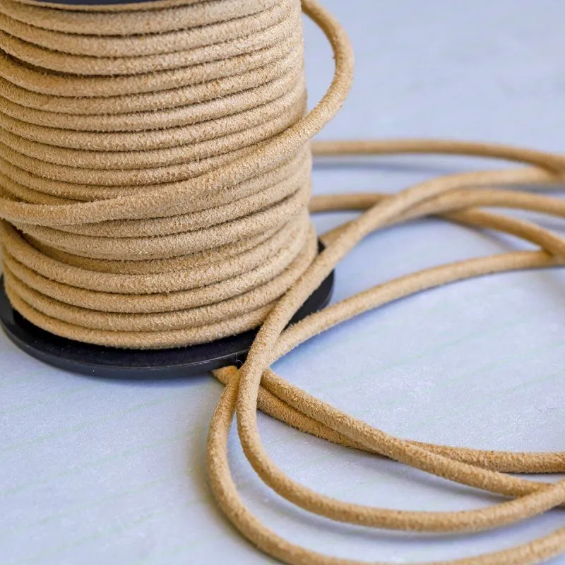 шнур из искусственной замши, круглый, бежевый, 3 мм