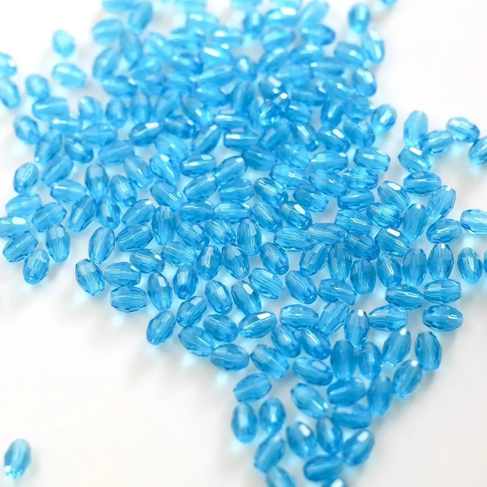 бусина, стекло овальная, граненая, цвет бирюзовый, 6х4 мм