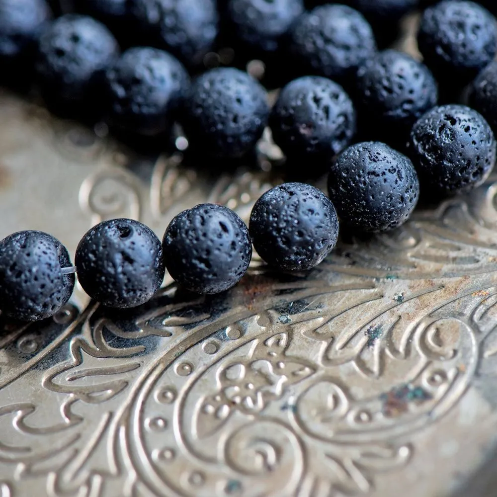 бусина лава натуральная 8, цвет черный, 8 мм