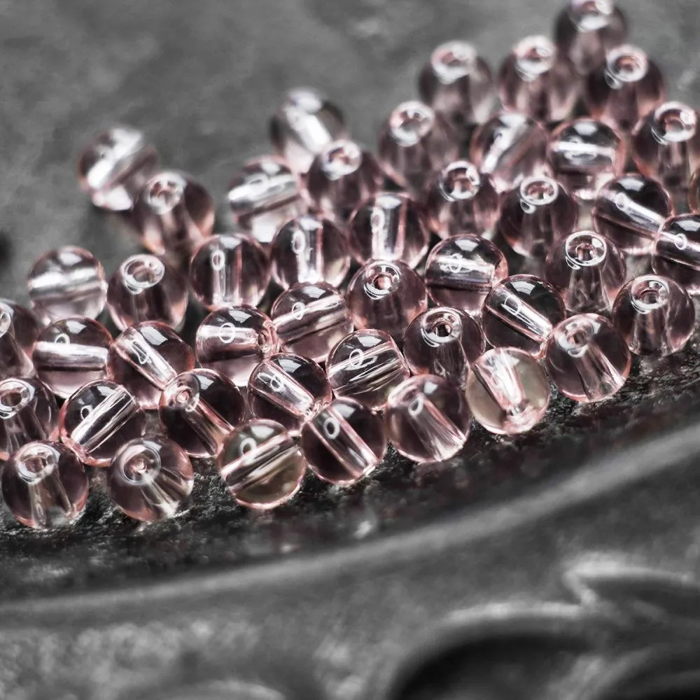 бусина, стекло 6, цвет розовый, 6 мм