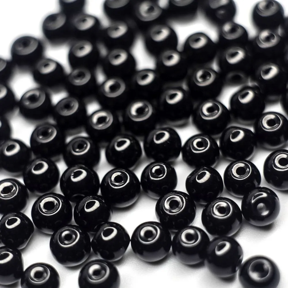 бусина, имитация нефрита, стекло 6, цвет черный, 6 мм