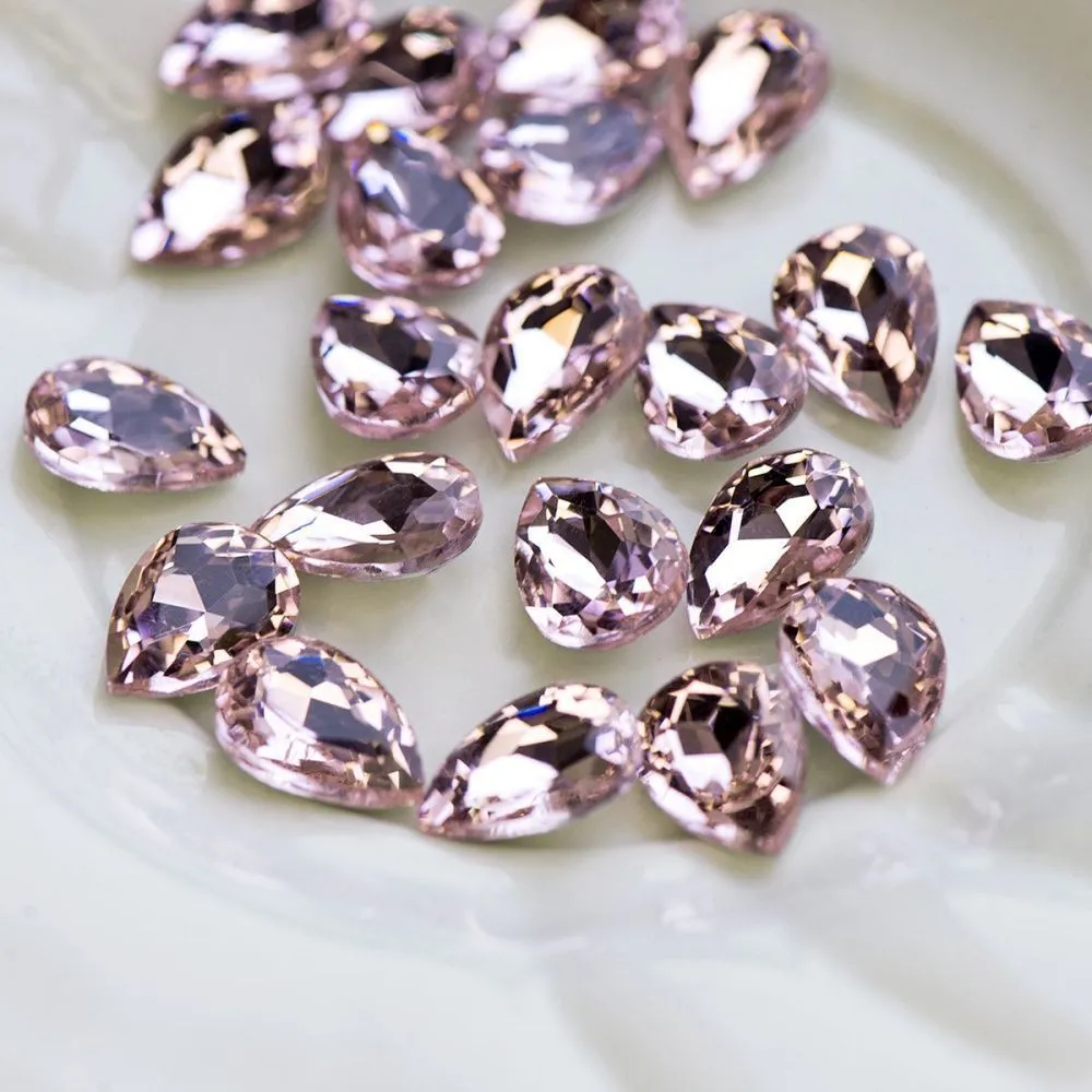 кабошон стекло кристалл, каплевидный, цвет lt.pink, 14х10 мм