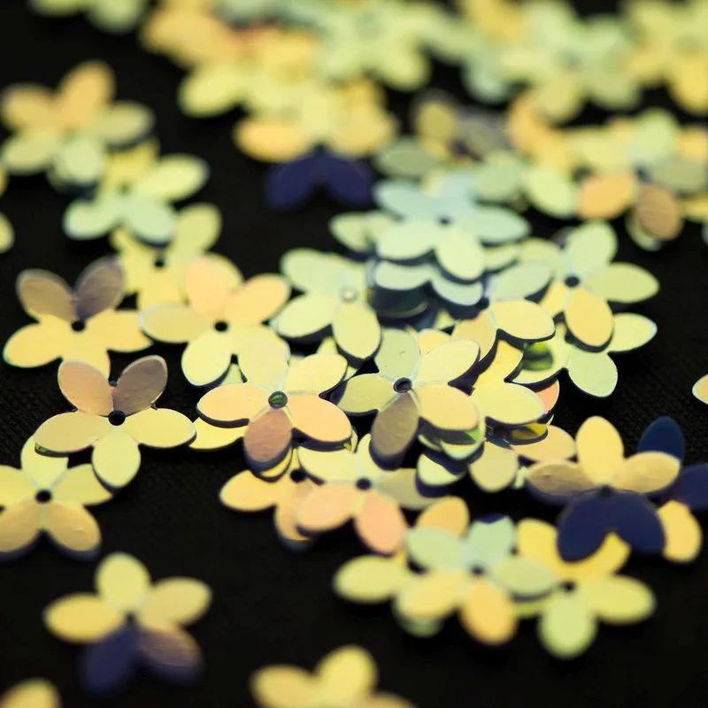 пайетки-цветочки, цвет желто-сиреневый/радужный, 10 мм