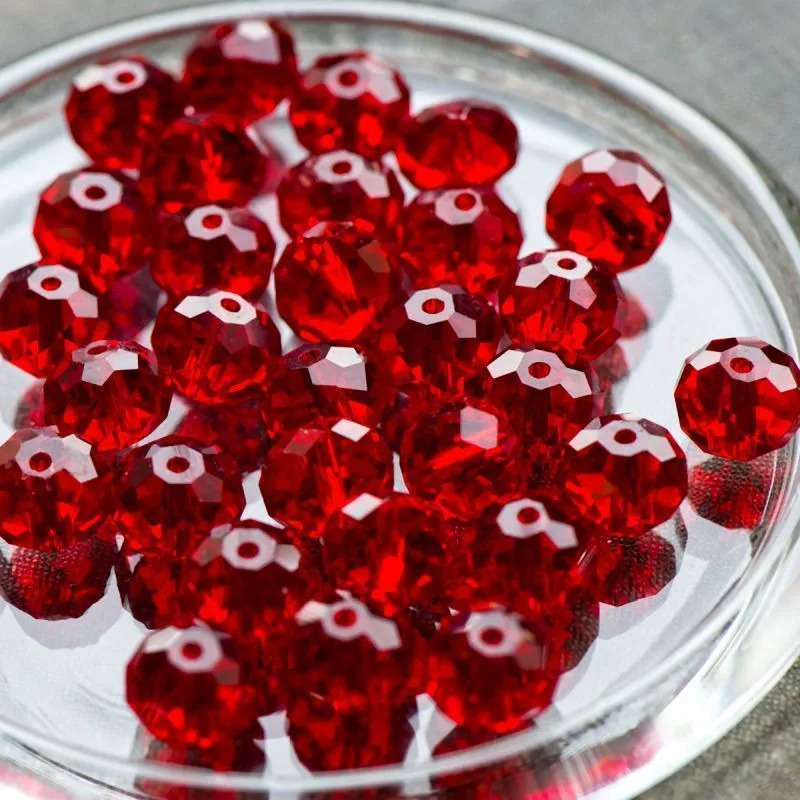 бусина, стекло абакус 12, граненая, цвет красный, 12х8 мм