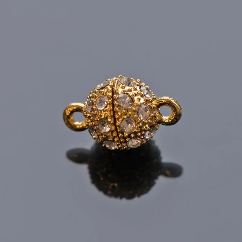 Замочки застежка магнитная "шарик-стар", стразы, позолота, 16x10 мм