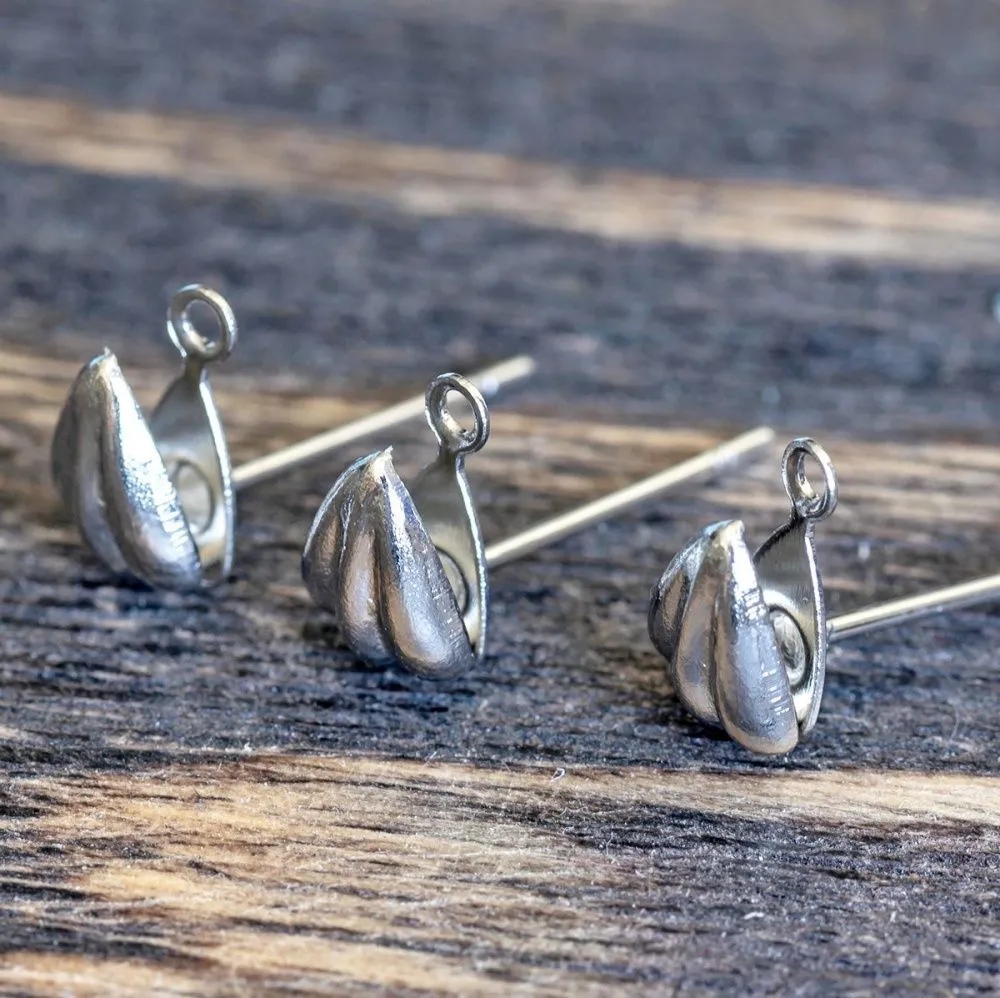 пуссеты "ракушка", цвет платина, 15х9х5 мм