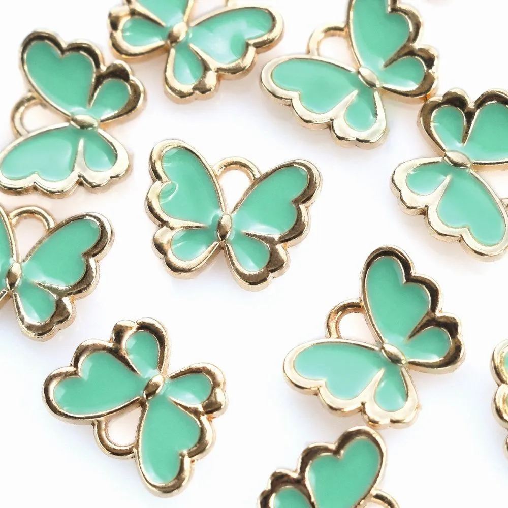 подвеска металлическая "бабочка", эмаль, цвет аквамариновый, 10.5x13x3 мм