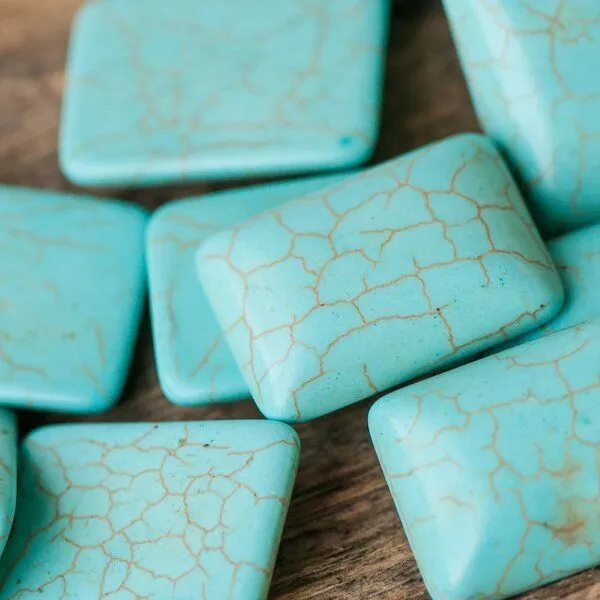 кабошон бирюза синтетическая, прямоугольный, цвет античный голубой, 25x18x6.5 мм