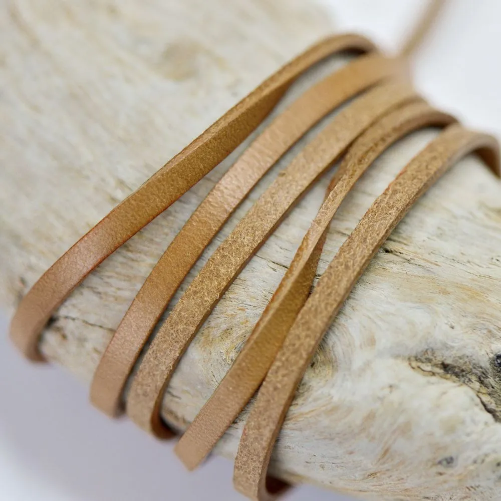 шнур кожаный, плоский, цвет бежевый, 3х2 мм