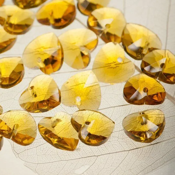 подвеска стеклянная "сердце", граненая, цвет золотистый, 14х14х8 мм