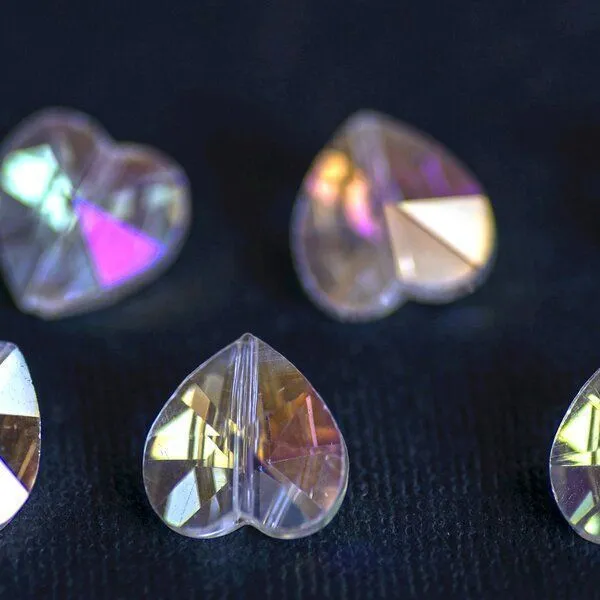 бусина, стекло, "сердце", граненая, цвет прозрачный радужный, 14х14х8 мм
