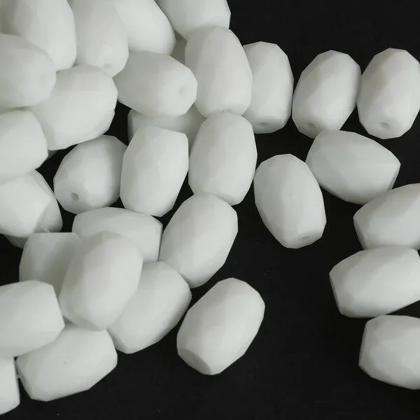 бусина, стекло "бочонок", граненая, цвет белый матовый, 12х10 мм