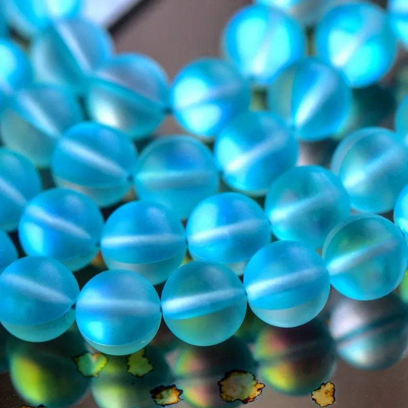 бусина, стекло "лунный камень", цвет бирюзовый, 10 мм