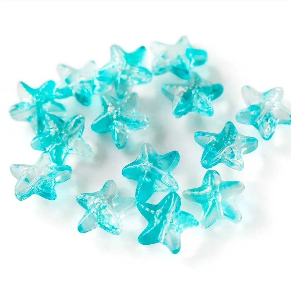 бусина "морская звездочка", стекло, цвет бирюзовый, 14 мм