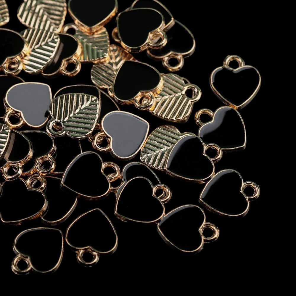 подвеска металл "сердечко", эмаль, цвет чёрный, 12x10x2 мм