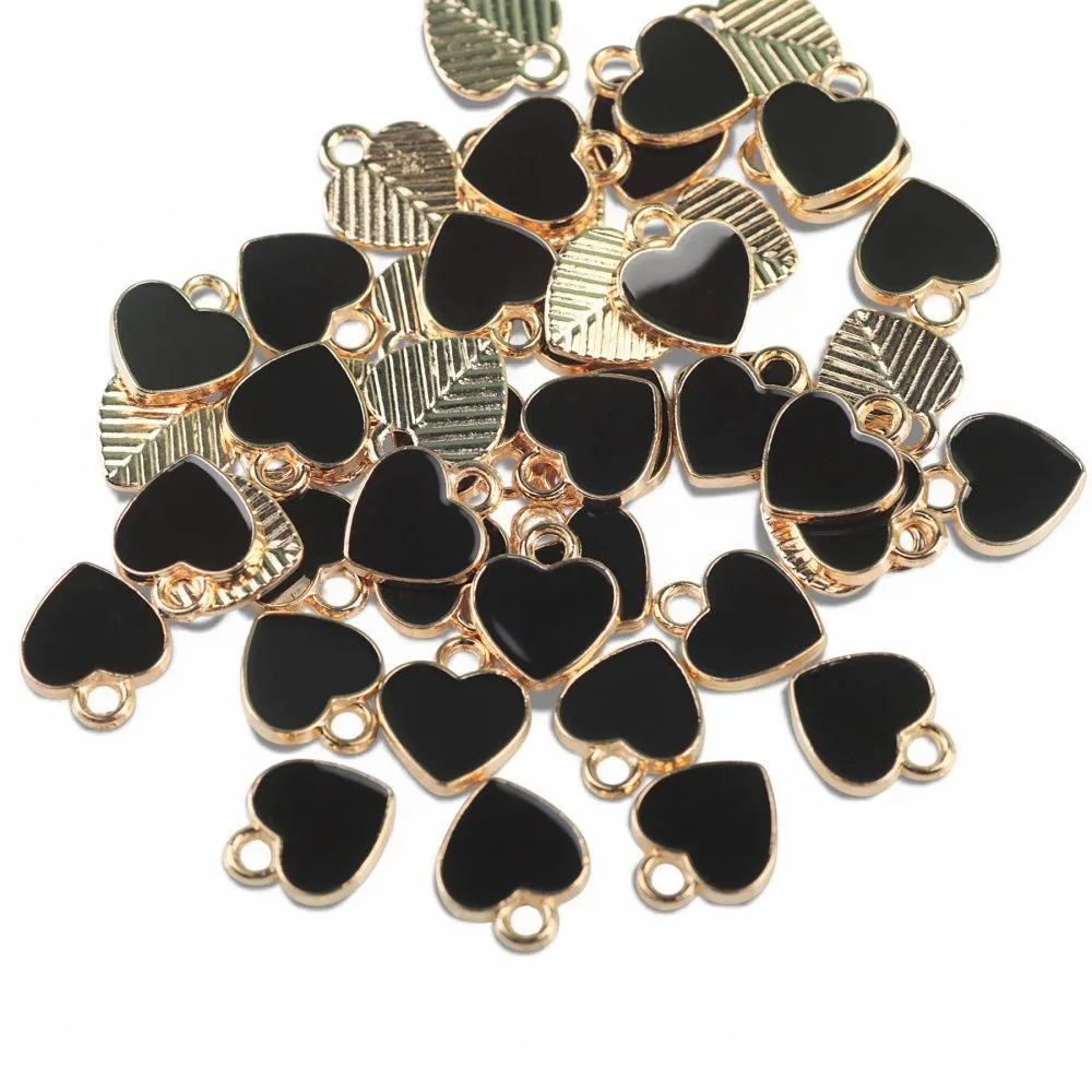 подвеска металл "сердечко", эмаль, цвет чёрный, 12x10x2 мм