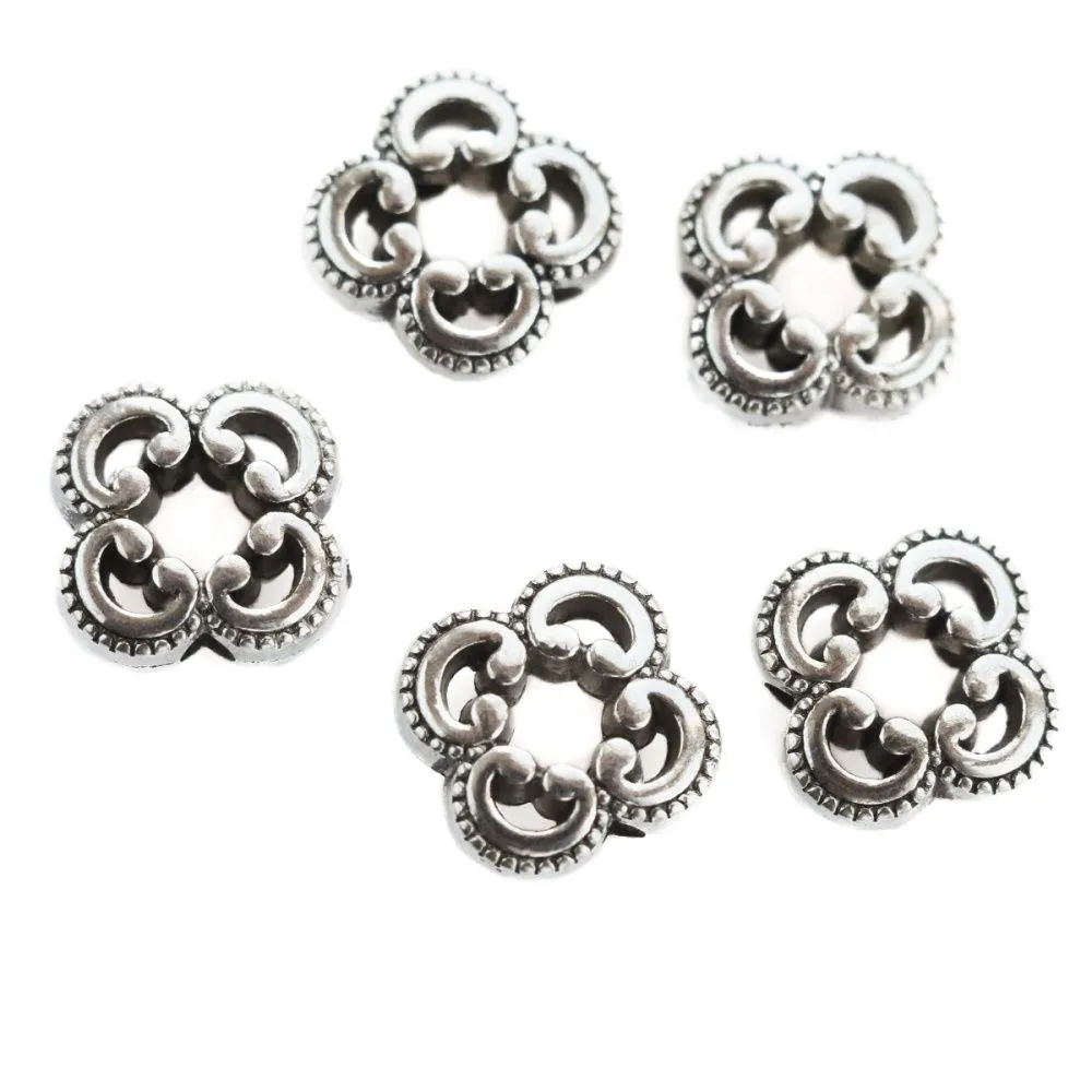 бусина, металл "завитки", цвет античное серебро, 10x10x4 мм