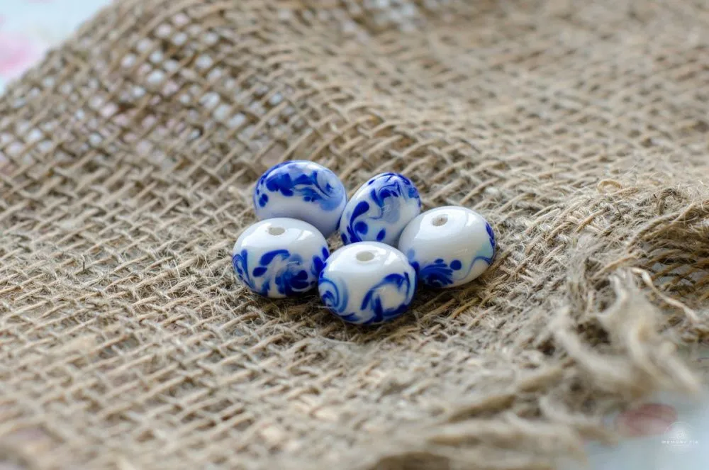 бусина, мурано "гжель", абакус, 15х9 мм