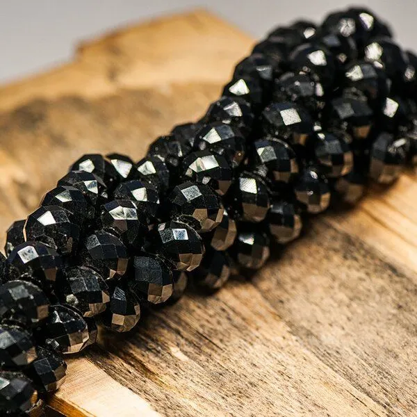 бусина, стекло абакус 12, граненая, цвет черный, 12х8 мм