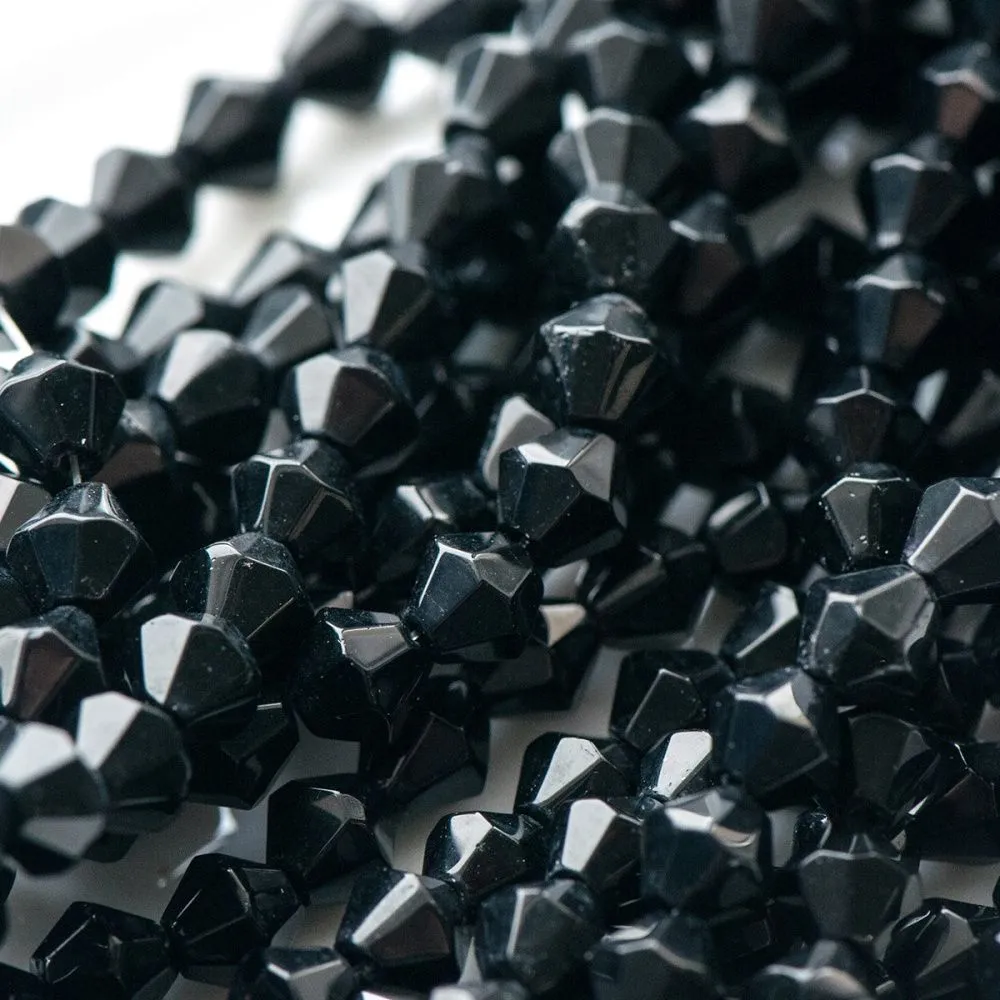 бусина, стекло биконус 6, цвет черный, 6 мм