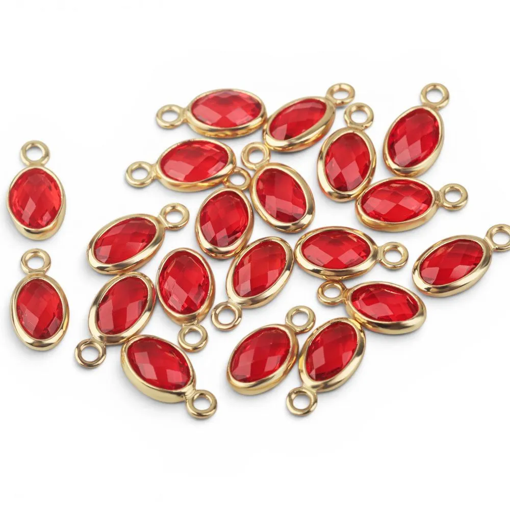 подвеска металл "эллипс", позолота/красный, 9x4.5x2 мм