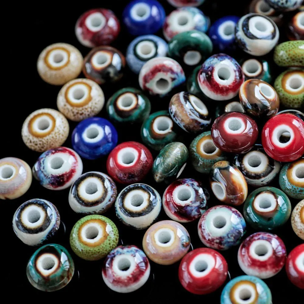 бусина, керамика "антик", абакус, цветовой микс, 12x7 мм