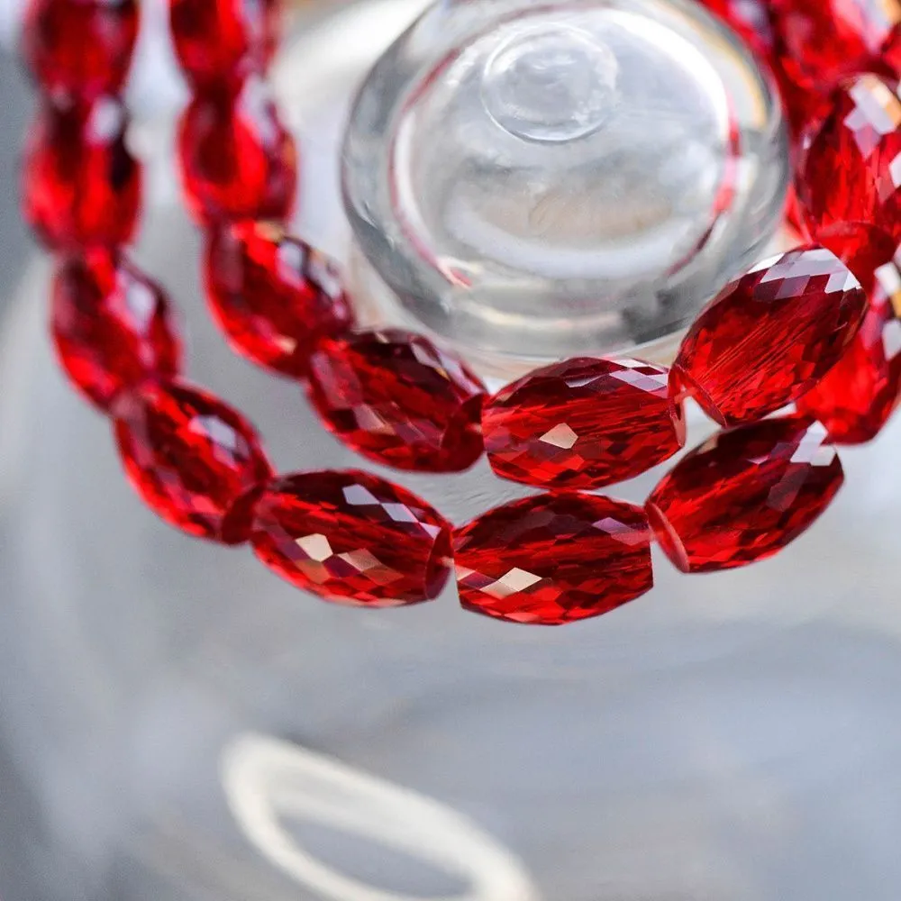 бусина, стекло овальная, граненая, цвет красный, 11.5x8 мм