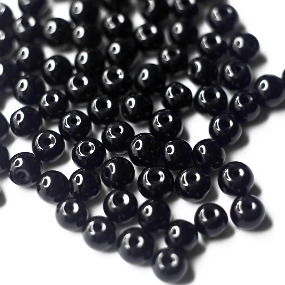 бусина, имитация нефрита, стекло 6, цвет черный, 6 мм