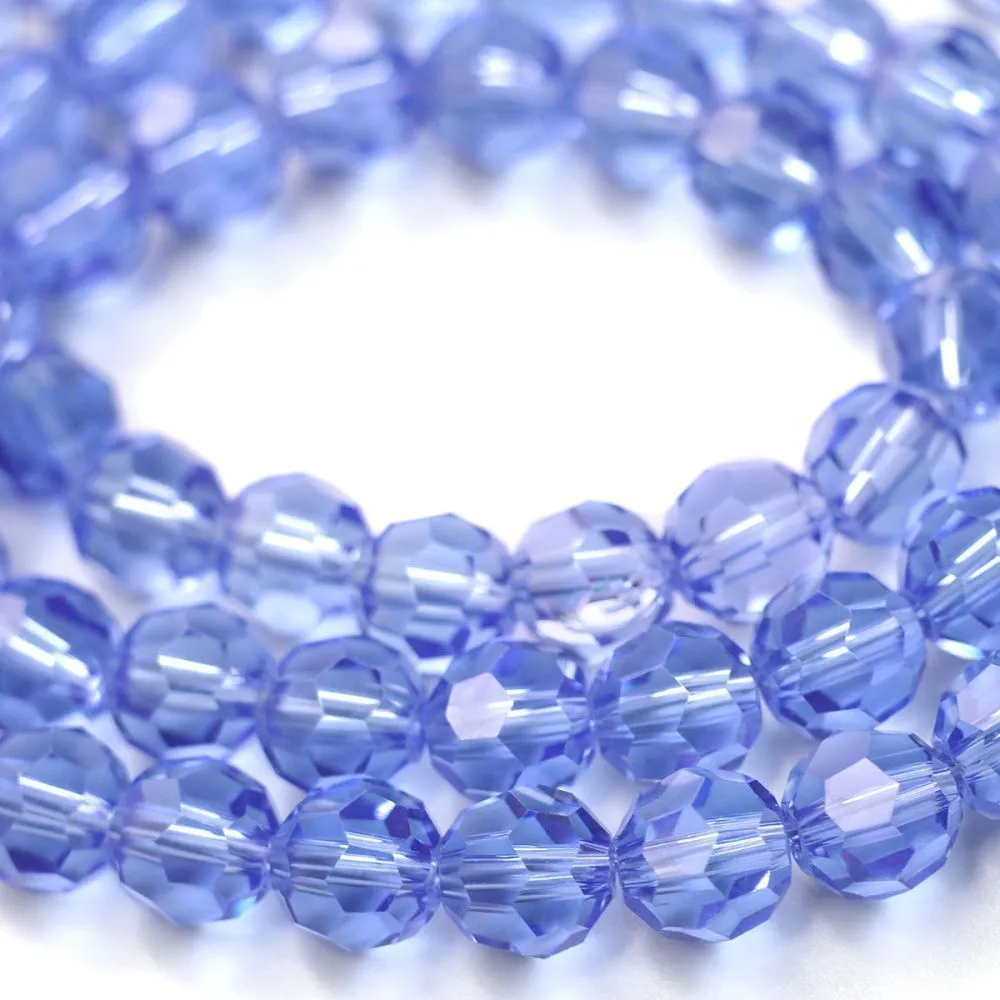 бусина, стекло 8, граненая, цвет васильковый, 8 мм