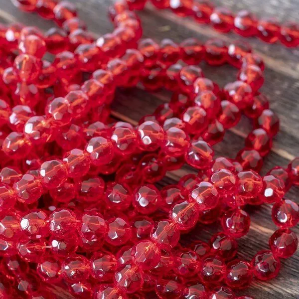 бусина, стекло 6, граненая, цвет красный, 6 мм