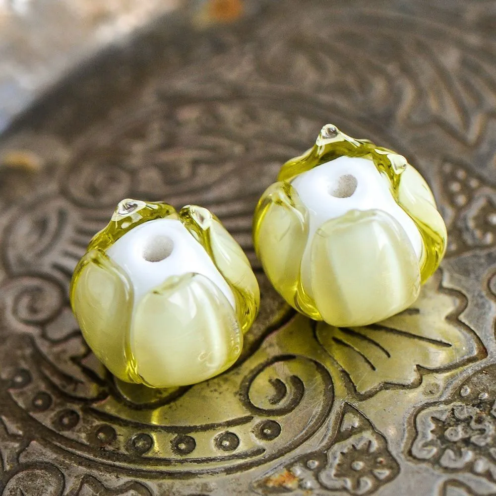 бусина, мурано "бутончик", желтый, 13х12 мм