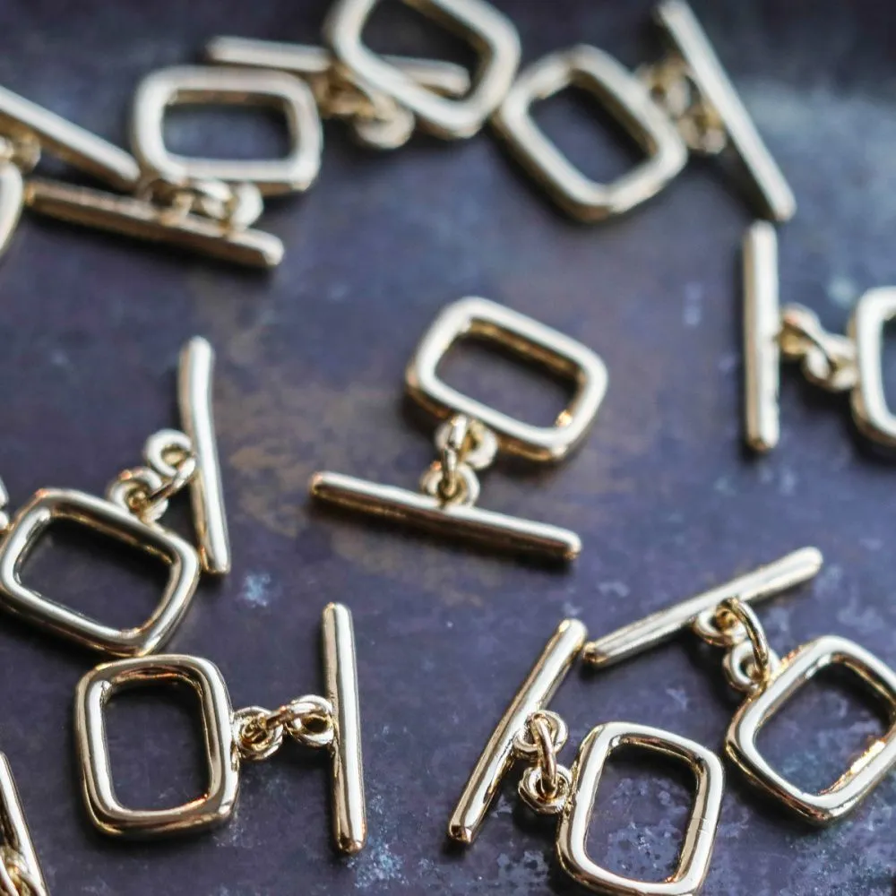 застежка-тоггл "квадро", позолота, 11x10.5x1.5 мм