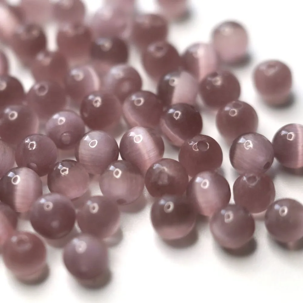 бусина "кошачий глаз", стекло, цвет увядшей розы, 6 мм