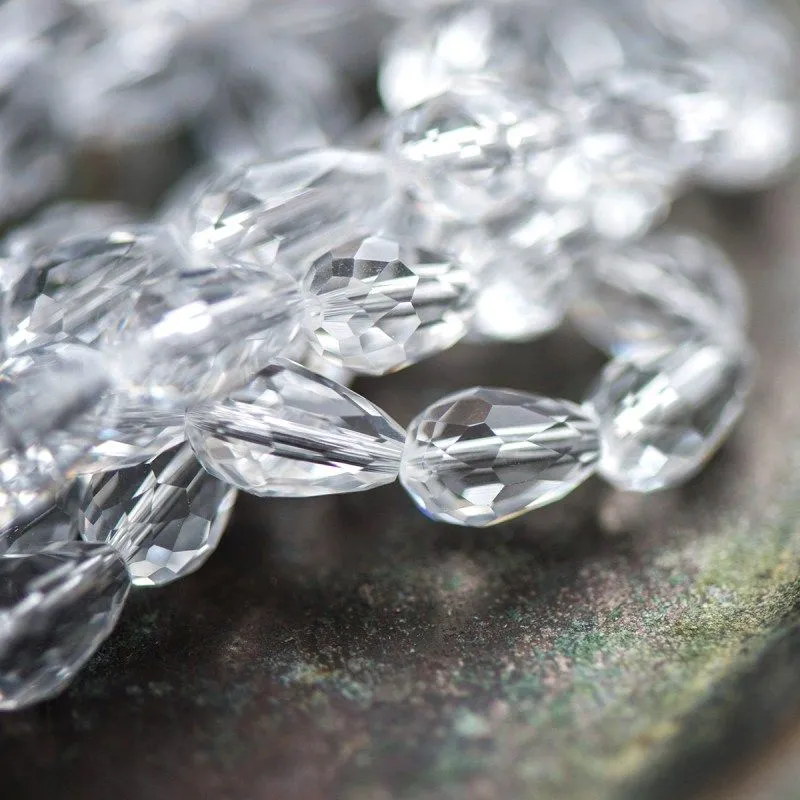 бусина "капля", граненая, стекло, цвет прозрачный, 15х10 мм