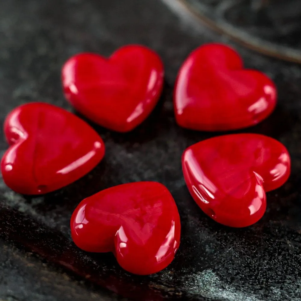 бусина, лэмпворк "сердце", стекло, цвет красный, 20x20x7 мм