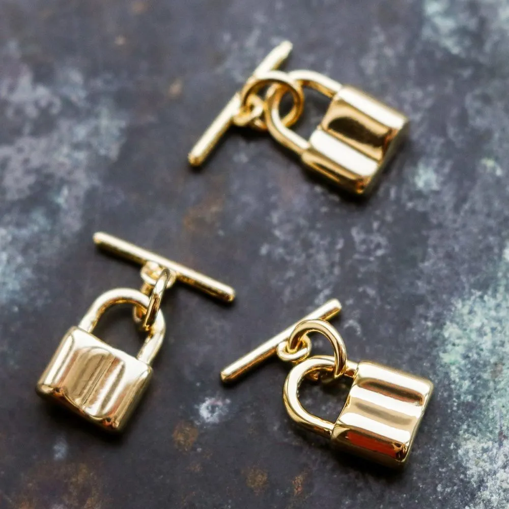 застежка-тоггл "замок", позолота, 10.5x7.5x4 мм