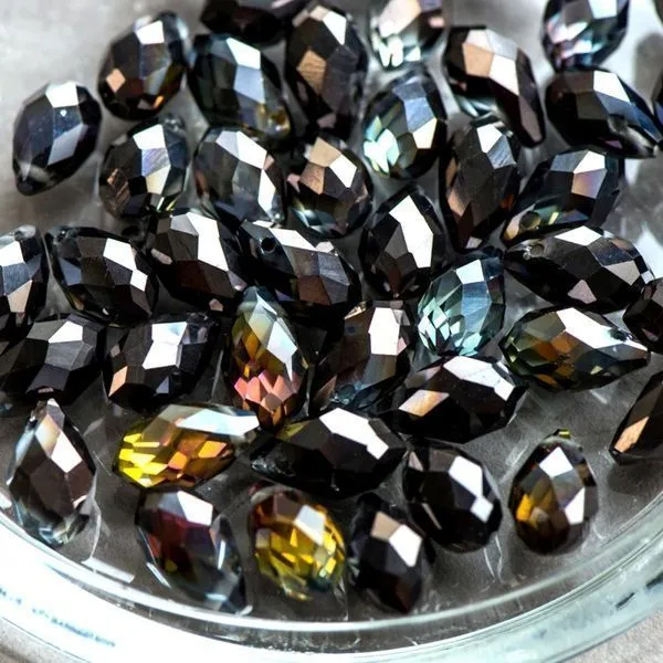 бусина, стекло, "капелька", граненая, цвет желто-черный, 13x8 мм