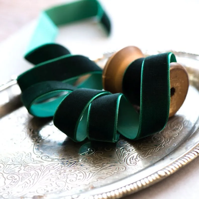 лента, бархат, цвет темно-зеленый, ширина 19 мм ленты