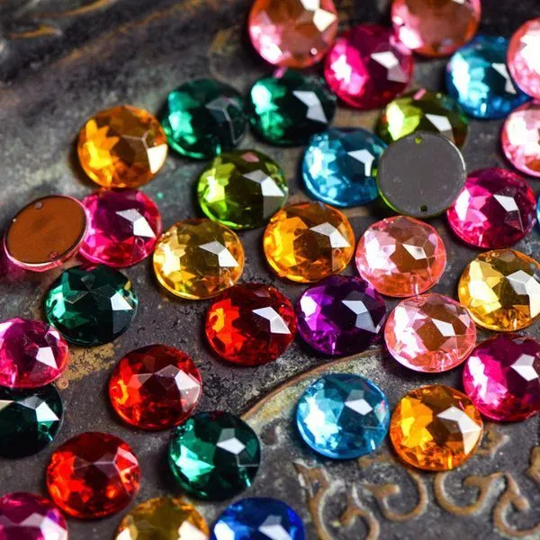 стразы пришивные "грани", акрил, круглые, цветовой микс, 15х5 мм