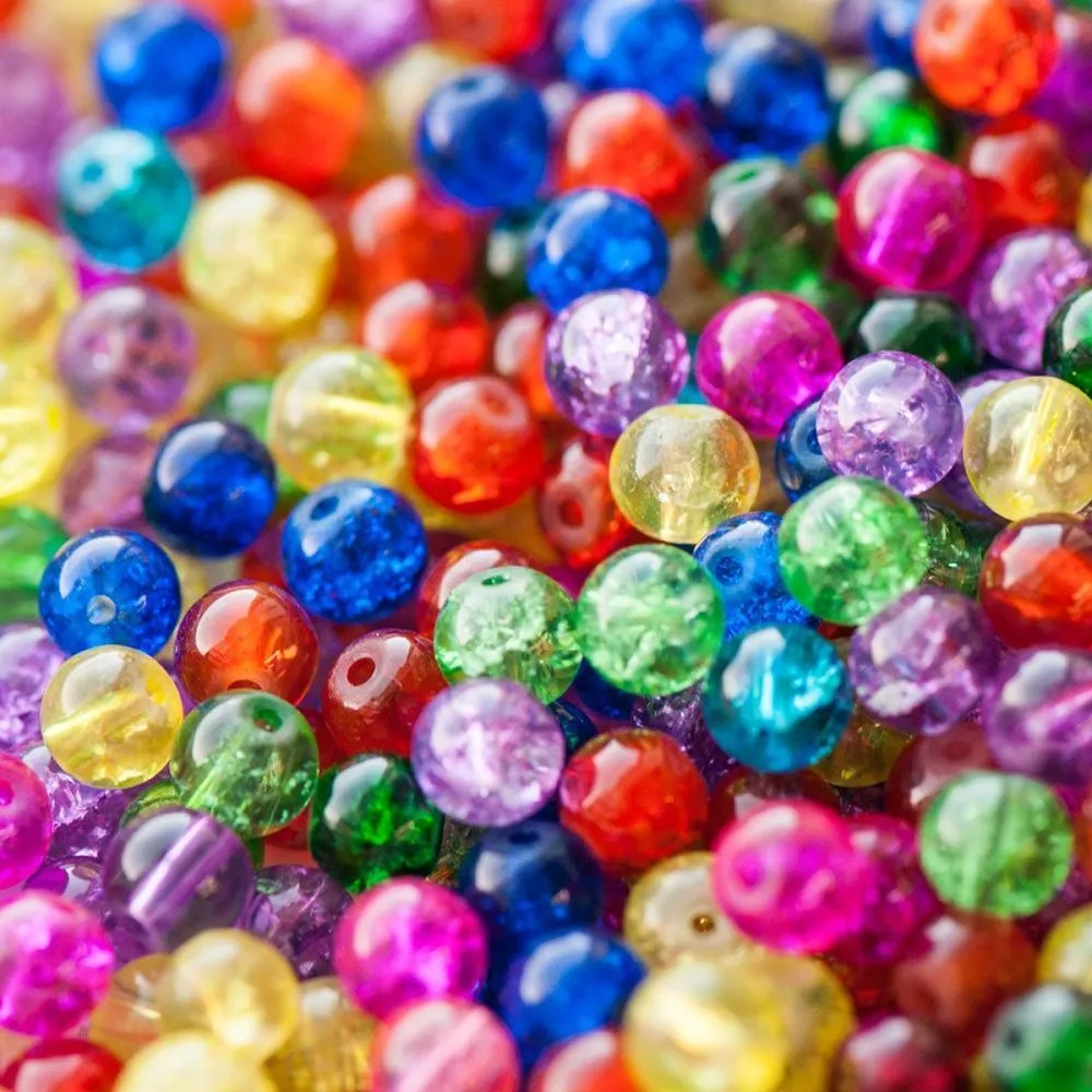 бусина, стекло "кракле", цветовой микс, 6 мм