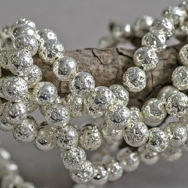 бусина лава натуральная 8, цвет серебряный металлик, 8 мм