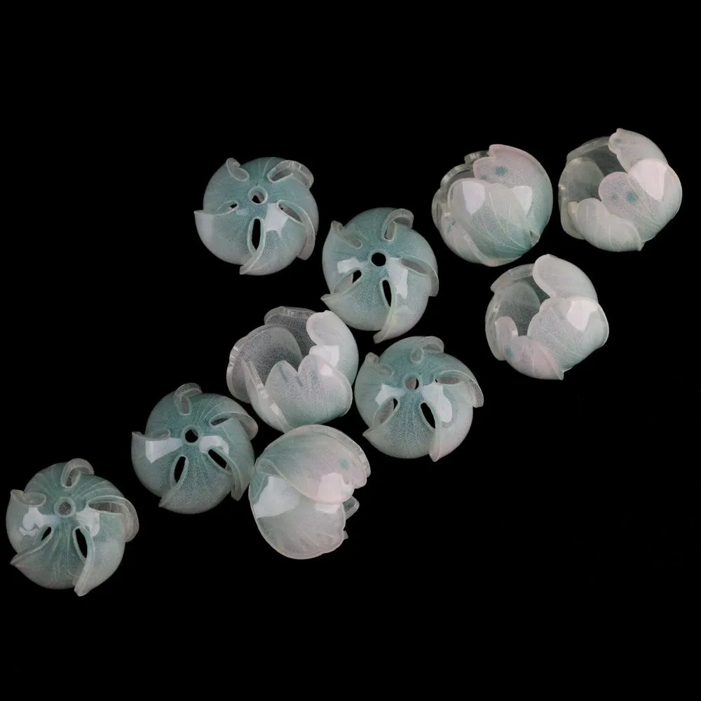 бусина, акрил "бутон", цвет белый/бирюзовый, 14x16x16 мм