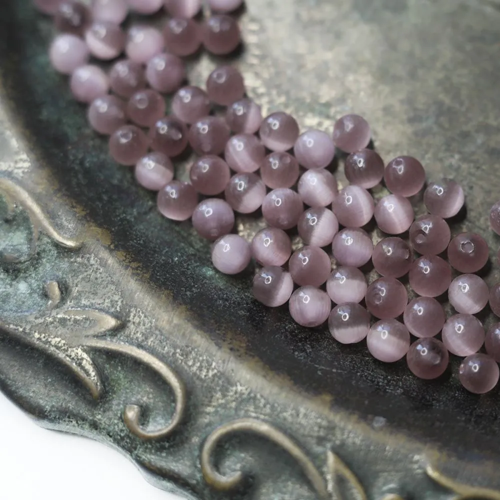 бусина "кошачий глаз", стекло, цвет увядшей розы, 6 мм