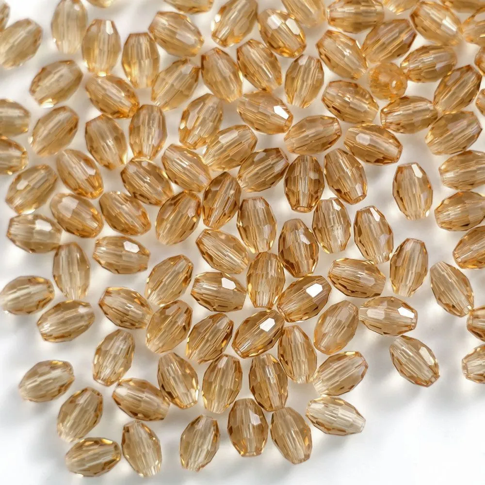 бусина, стекло овальная, граненая, цвет песочный, 6х4 мм