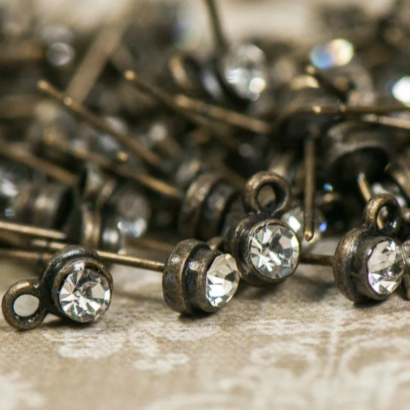 пуссеты "элегия", стразы, цвет античная бронза, 5х14 мм