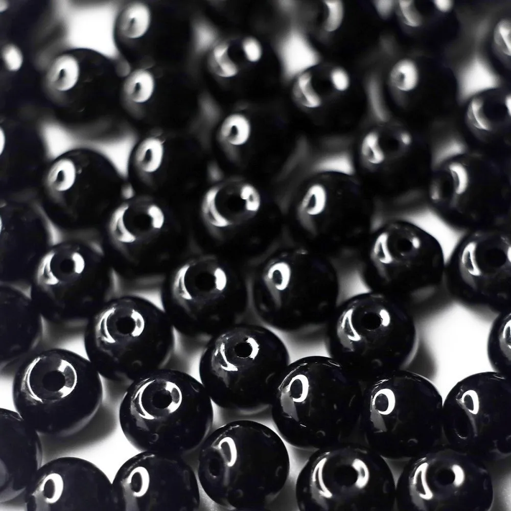 бусина, имитация нефрита, стекло 6, цвет черный, 6 мм