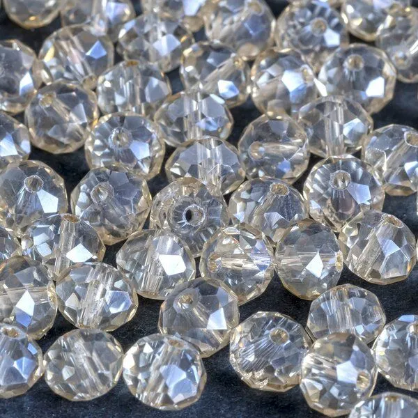 бусина, стекло абакус 8, граненая, цвет шампанского, 8х6 мм