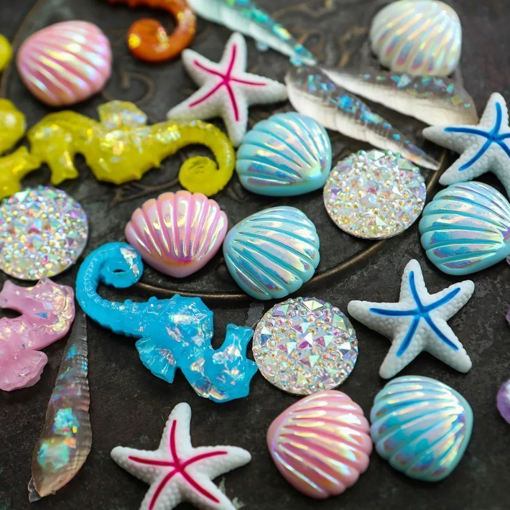 кабошон из смолы "морское дно", цветовой и размерный микс